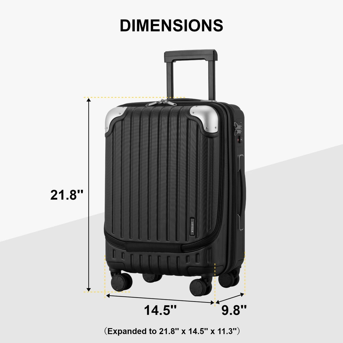 Carry On Suitcase 55cm Expandable Laptop Compartment TSA Black LEVEL8 Cabin Luggage