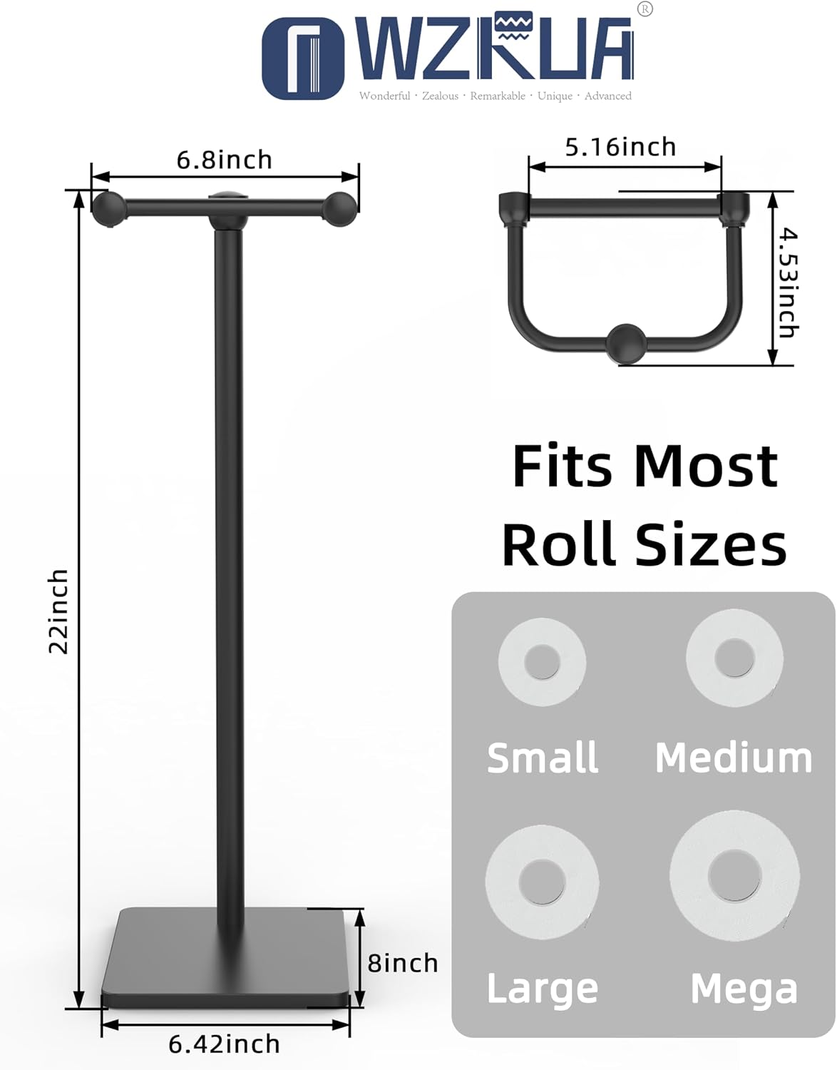 Freestanding Toilet Roll Holder Stainless Steel Weighted Base Black Bathroom Stand