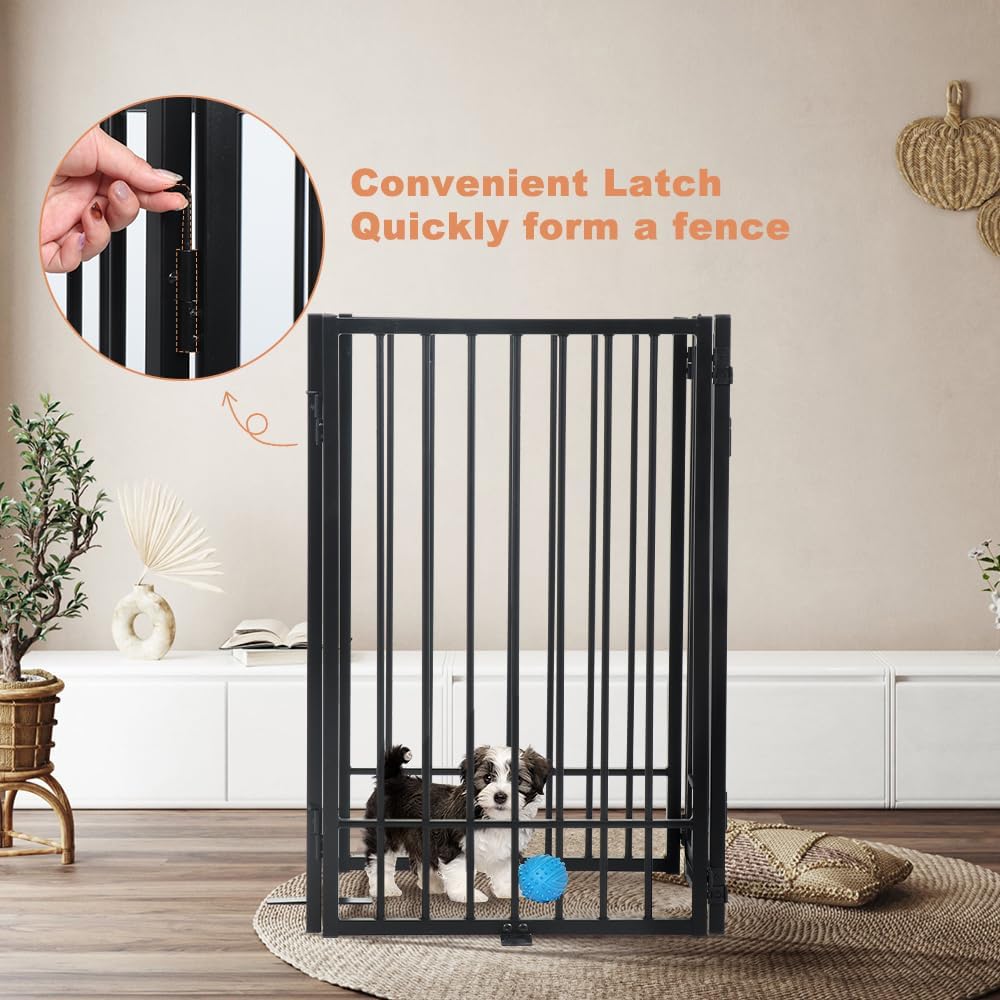 Freestanding Dog Gate 204cm Wide 80cm Tall 4 Panel Foldable Pet Fence SMONTER