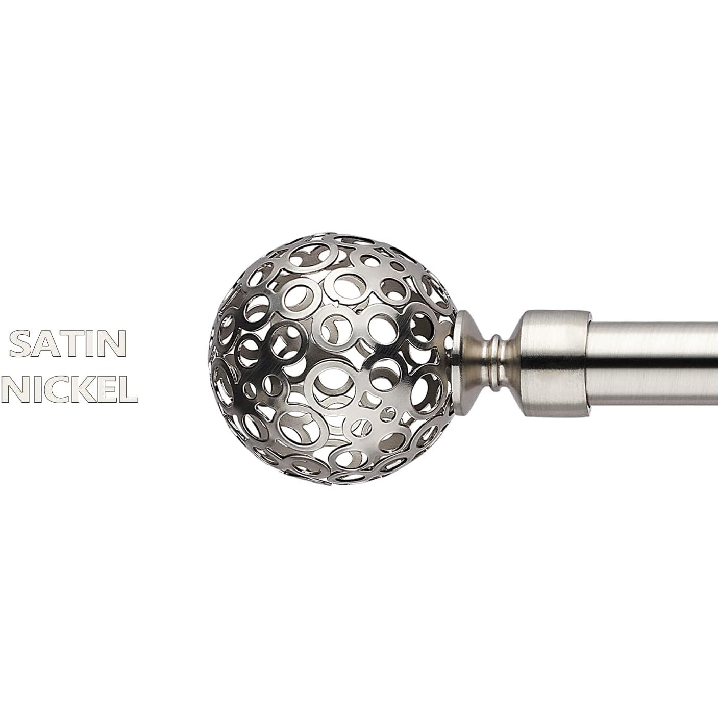 Extendable Curtain Pole Set 70-120cm Satin Nickel, Globe Finials, 19/16mm