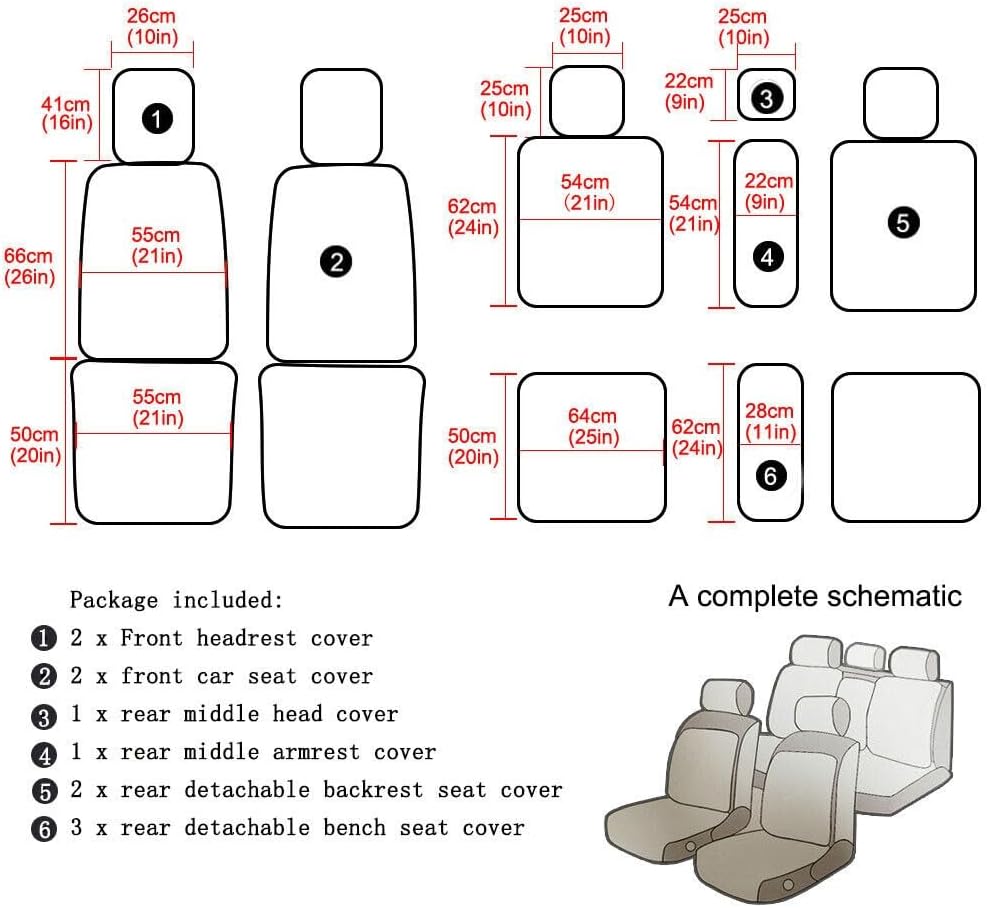 Car Seat Covers Set of 5 Mercedes B Class C E GLB GLC Faux Leather Chifeng