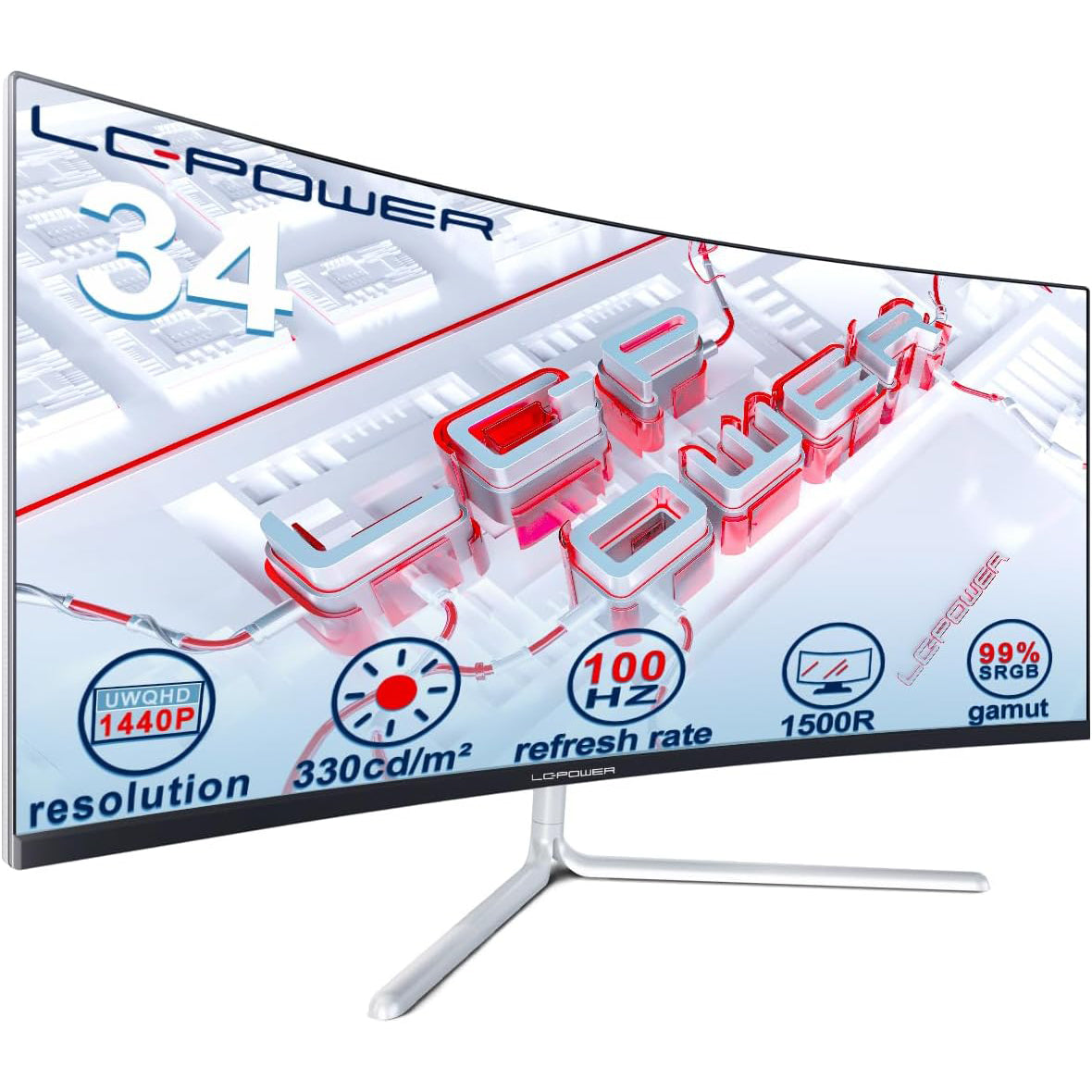 LC-Power 34" Ultrawide QHD Curved Gaming Monitor, 3440x1440, 100Hz, VESA - Massive Discounts