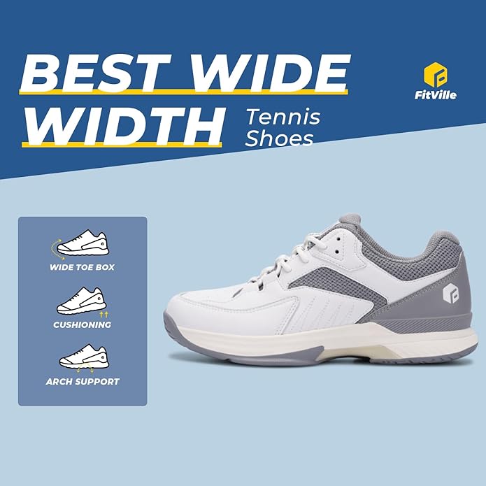 FitVille Men's Extra Wide Tennis & Squash Shoes, Non-Slip Trainers, UK 9 - EU 43