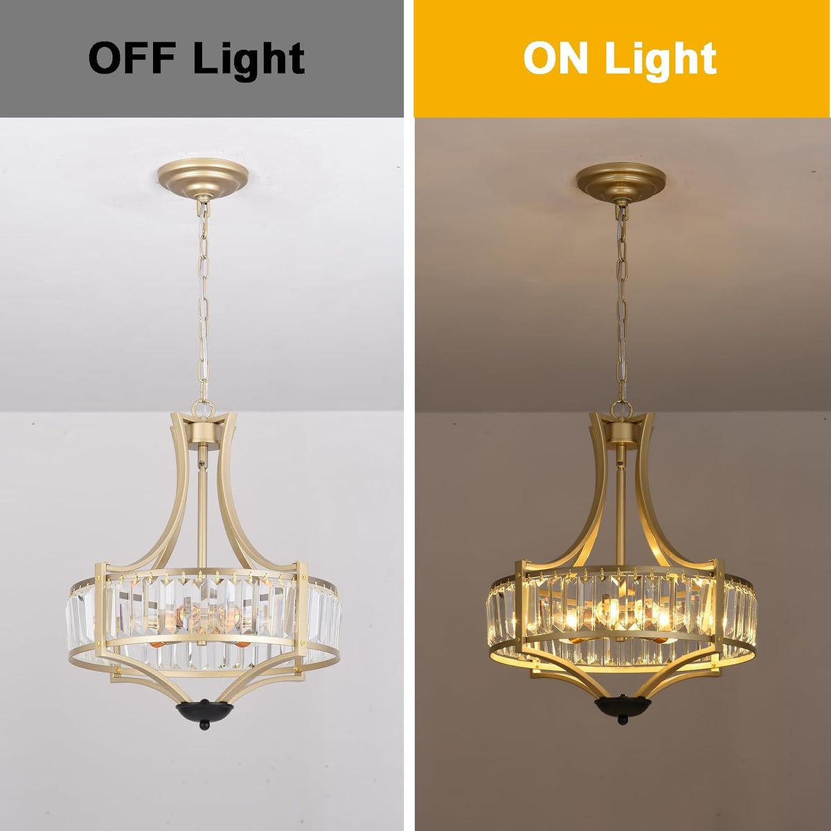 Crystal Chandelier 5 Light Gold Drum Pendant Adjustable Height Modern Ceiling