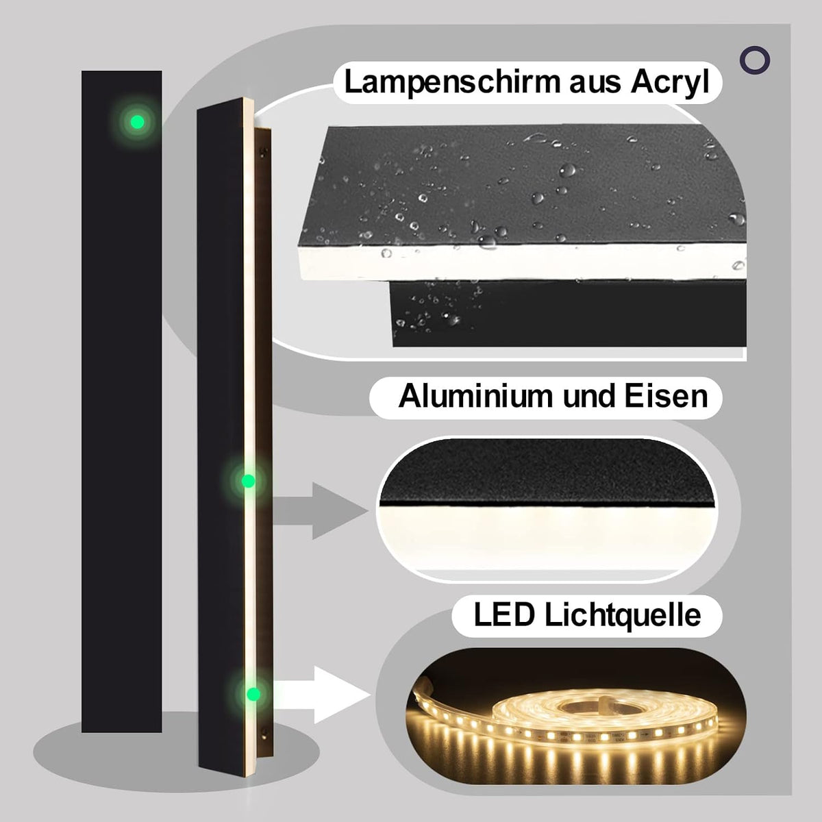 Outdoor Wall Light 60cm LED 20W IP65 Waterproof Black 3000K Garden Wall Sconce