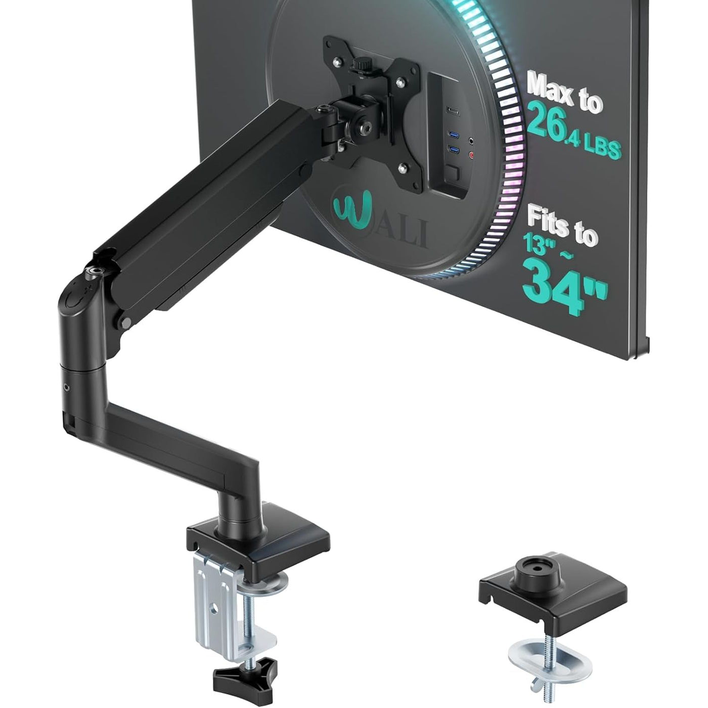 Single Monitor Arm 13-34 Inch Gas Spring Adjustable VESA Black WALI