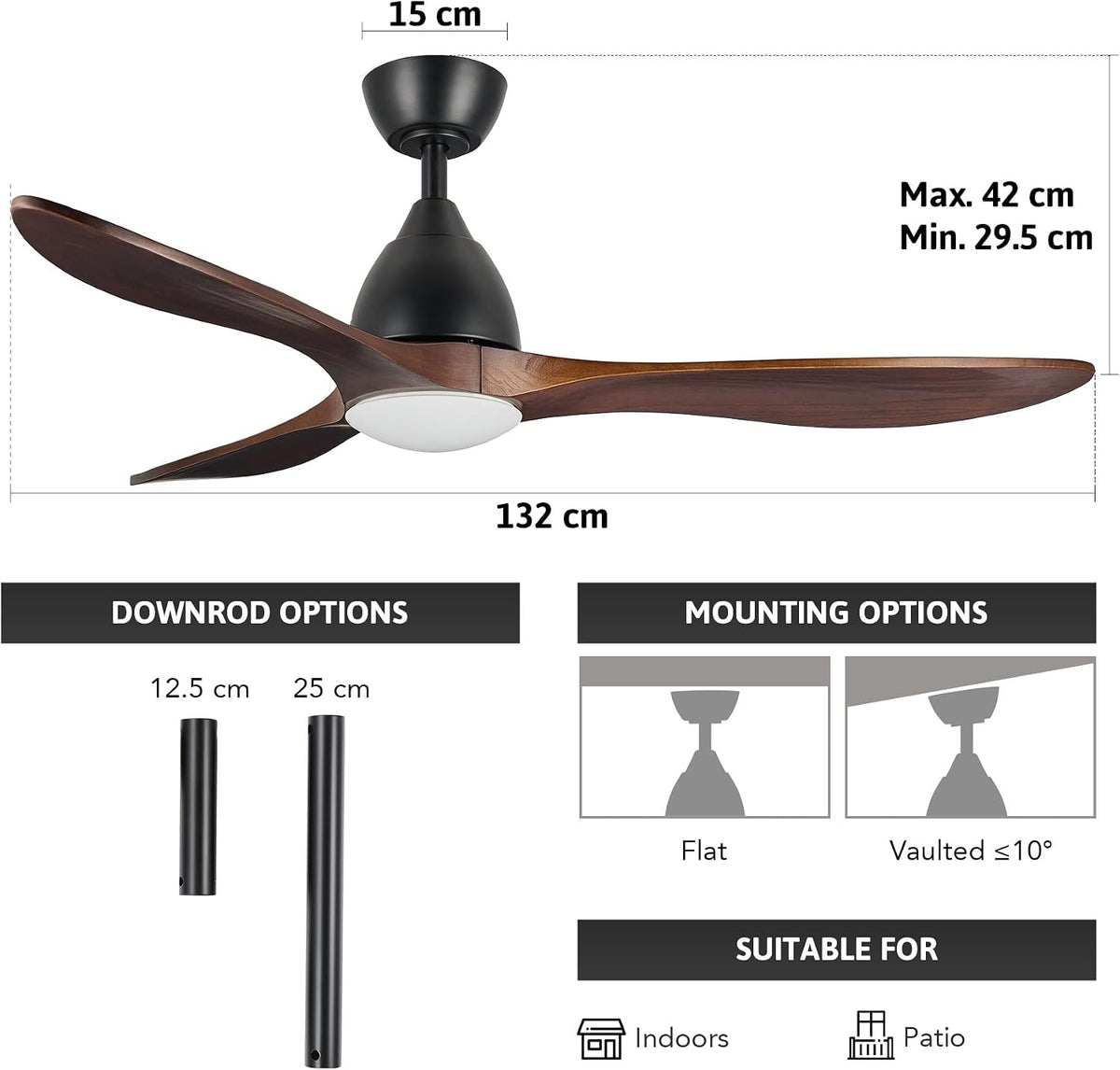 Ceiling Fan with Light 52 Inch Smart Alexa Google App Remote Walnut VONLUCE