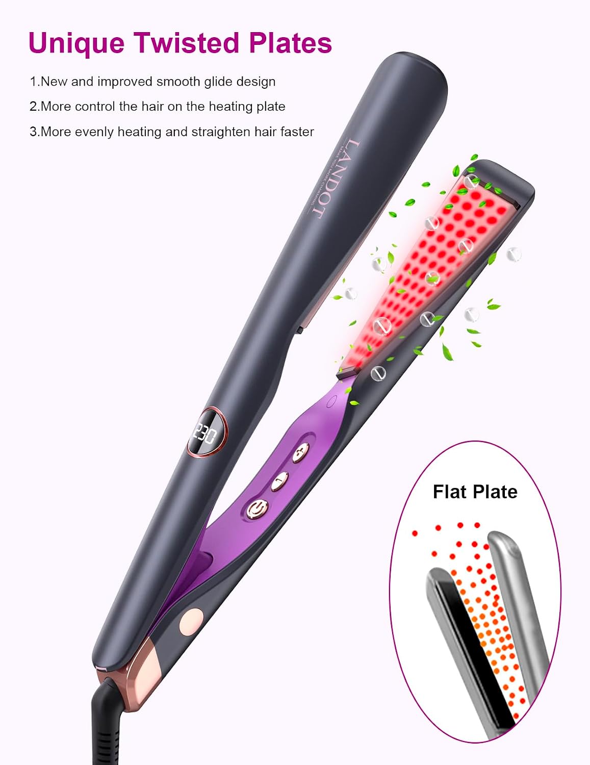 Hair Straightener Curler 2 in 1 Twist Flat Iron Dual Voltage LANDOT Styling Tool