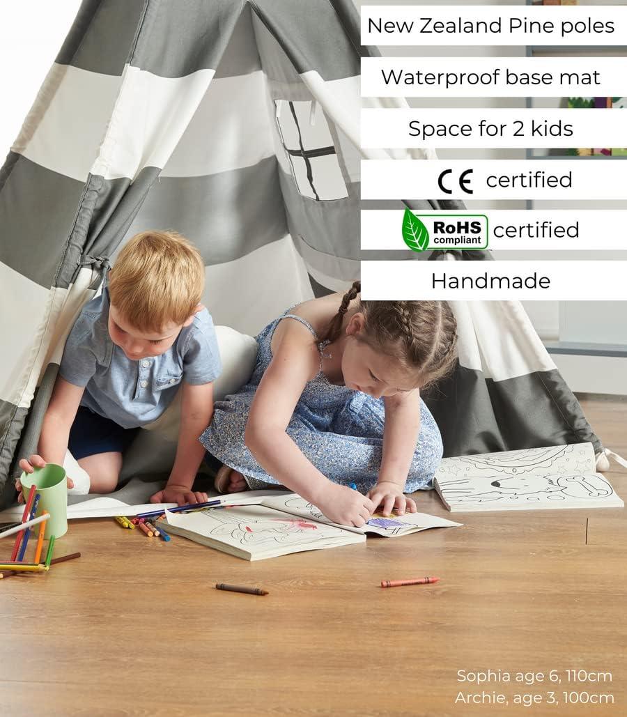 Kids Teepee Tent with Fairy Lights 160cm Carry Bag, Waterproof Floor