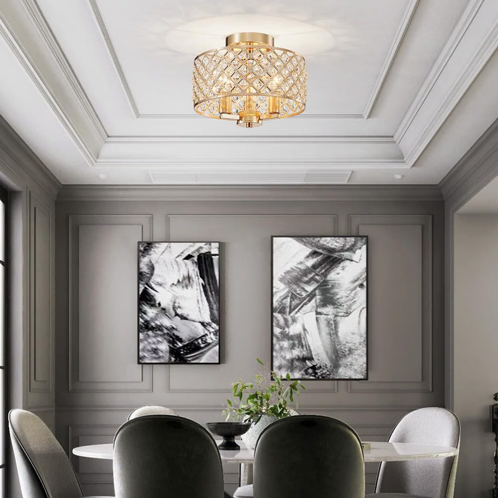 Crystal Ceiling Light 3 Light Gold Semi Flush Modern Chandelier Saint Mossi Home