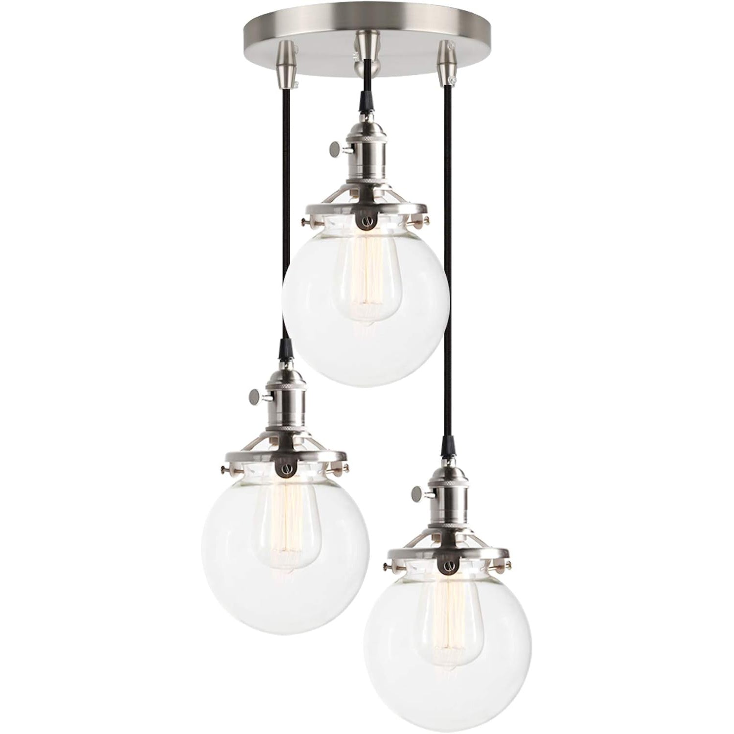 Phansthy Vintage Industrial Pendant 3-Light Chandelier, Globe Glass Shade E27