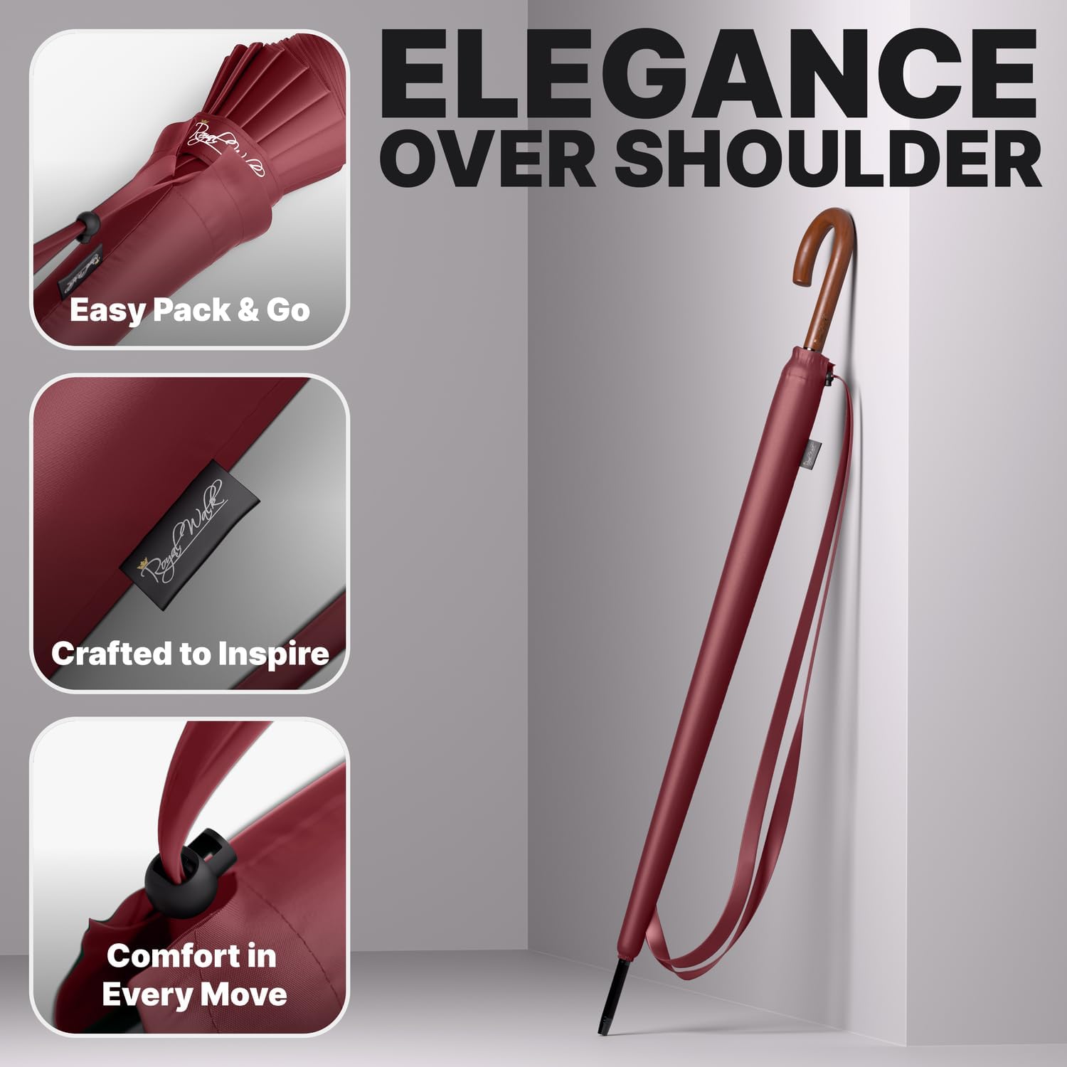 Windproof Umbrella 54 Inch Automatic Open Wooden Handle Royal Walk