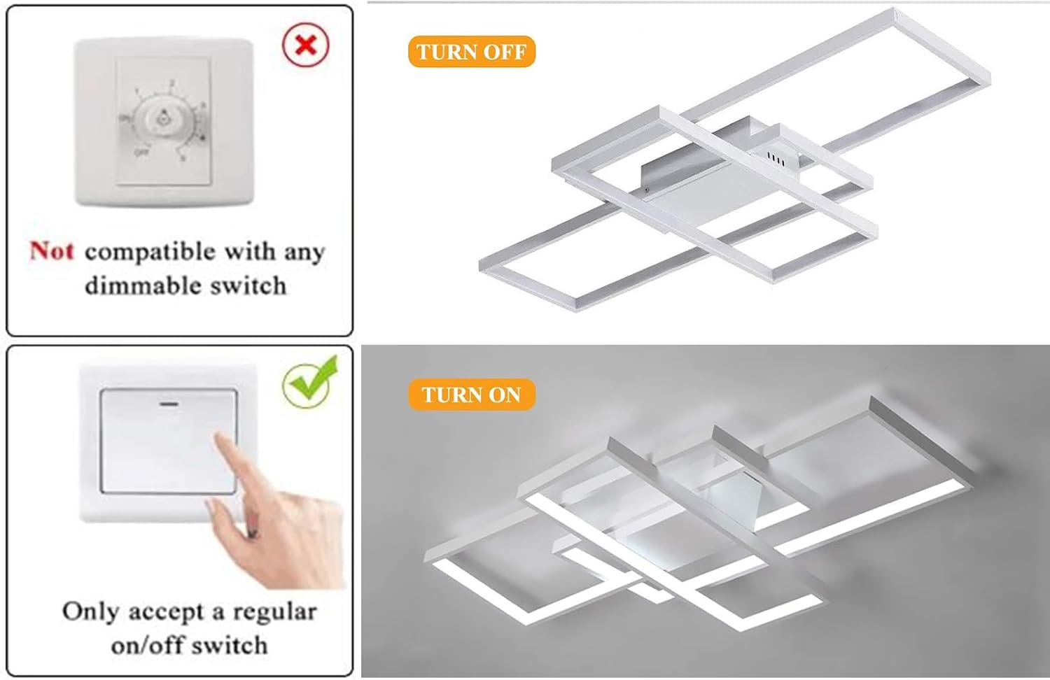 LED Ceiling Light 75W Square Flush Mount Cool White Geometric 3 Frame Modern