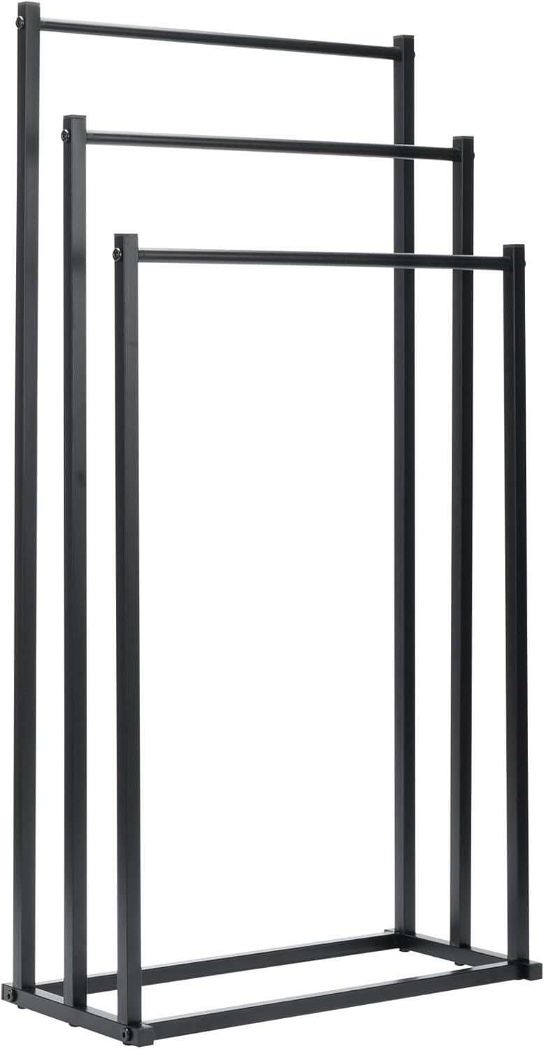 Freestanding Towel Rail 3 Tier Black Metal Towel Drying Rack Bathroom aleawol