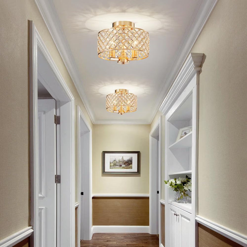Crystal Ceiling Light 3 Light Gold Semi Flush Modern Chandelier Saint Mossi Home