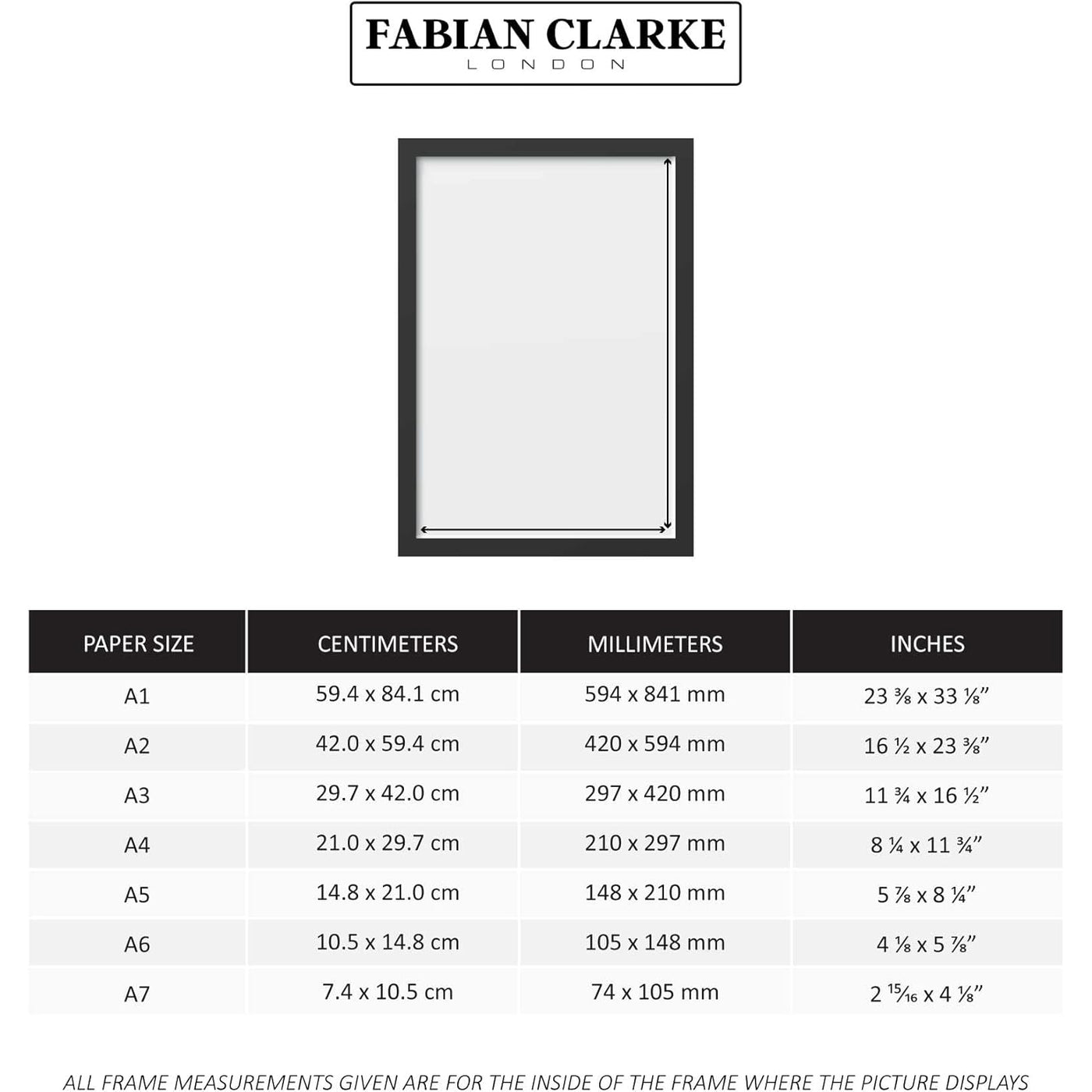 Fabian Clarke London A1 Black Wooden Picture Frame with A2 White Mount