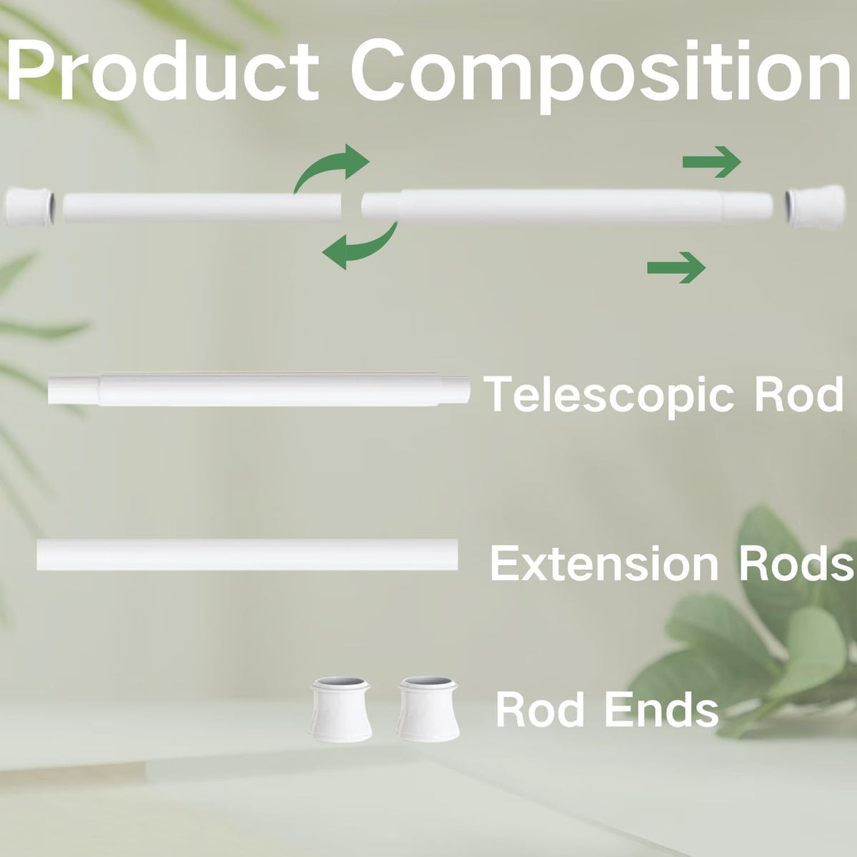 Telescopic Curtain Rod 110-200cm No Drill Tension Pole White Adjustable Shower Rod