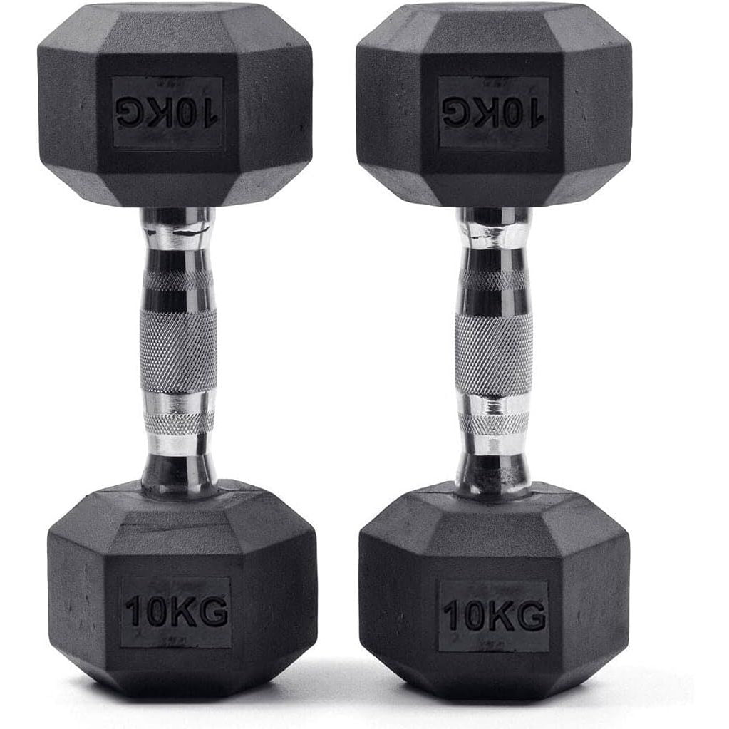Rubber Dumbbells 2 x 10kg Pair Home Gym Fitness Strength Training Weights Set