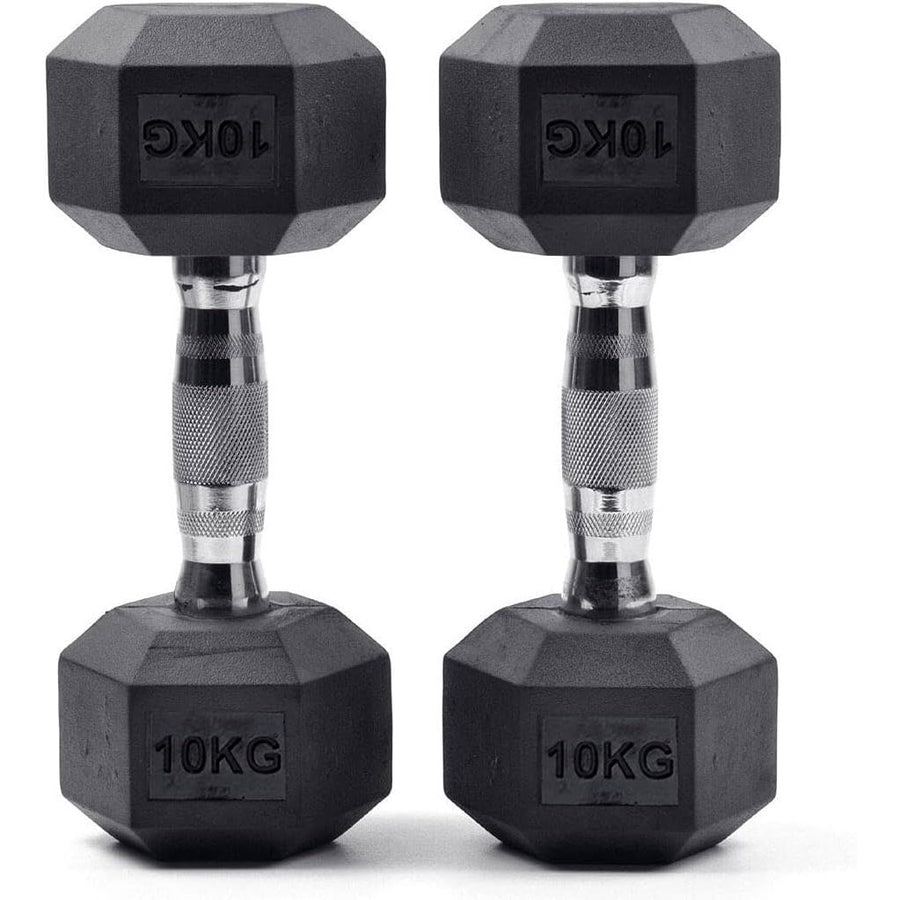 Rubber Dumbbells 2 x 10kg Pair Home Gym Fitness Strength Training Weights Set