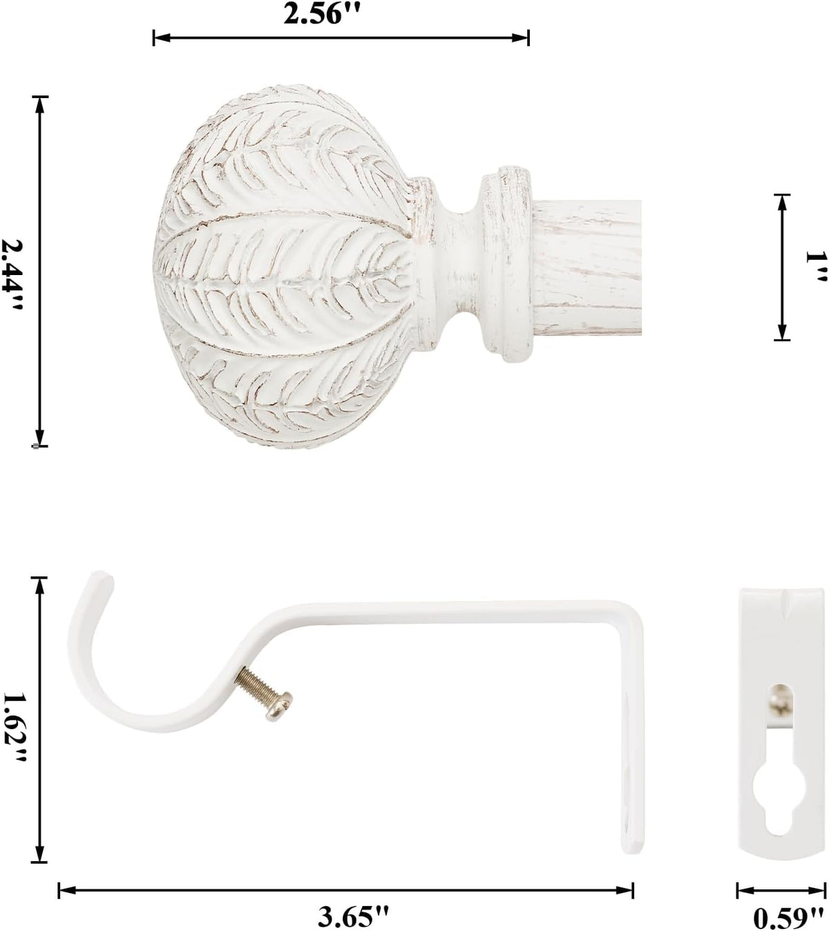Extendable Curtain Pole 77-210cm White 25mm Adjustable Rod Ball Finials Brackets