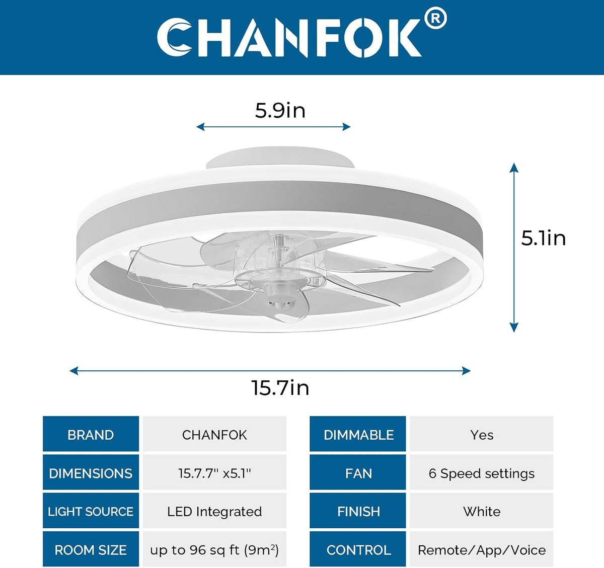 Smart Ceiling Fan with Light 16 Inch Alexa Google App Remote White CHANFOK