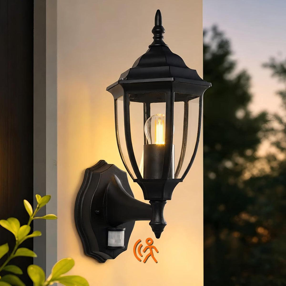 Outdoor Wall Light PIR Motion Sensor Waterproof E27 Black Aluminium Porch Lantern