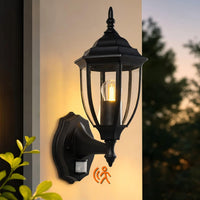 Outdoor Wall Light PIR Motion Sensor Waterproof E27 Black Aluminium Porch Lantern