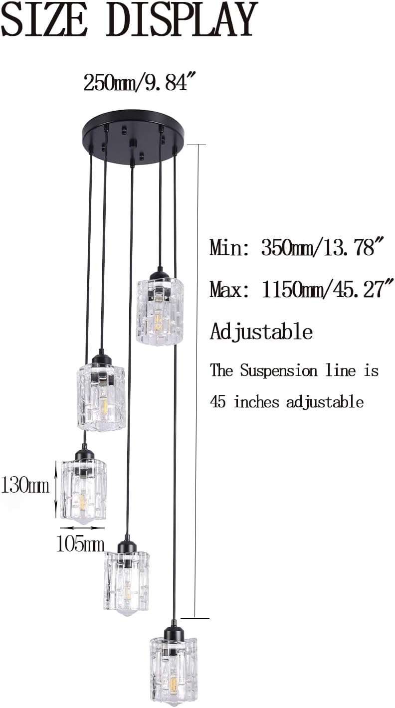 Crystal Pendant Chandelier 5 Light Long Drop Black High Ceiling Staircase Lighting