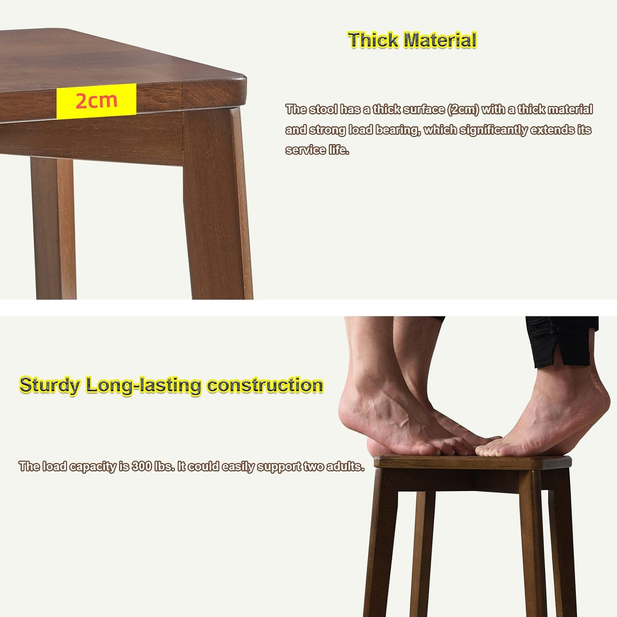Wooden Stool Square Solid Wood Dressing Table Makeup Seat Brown Aibiju YDEU-1500