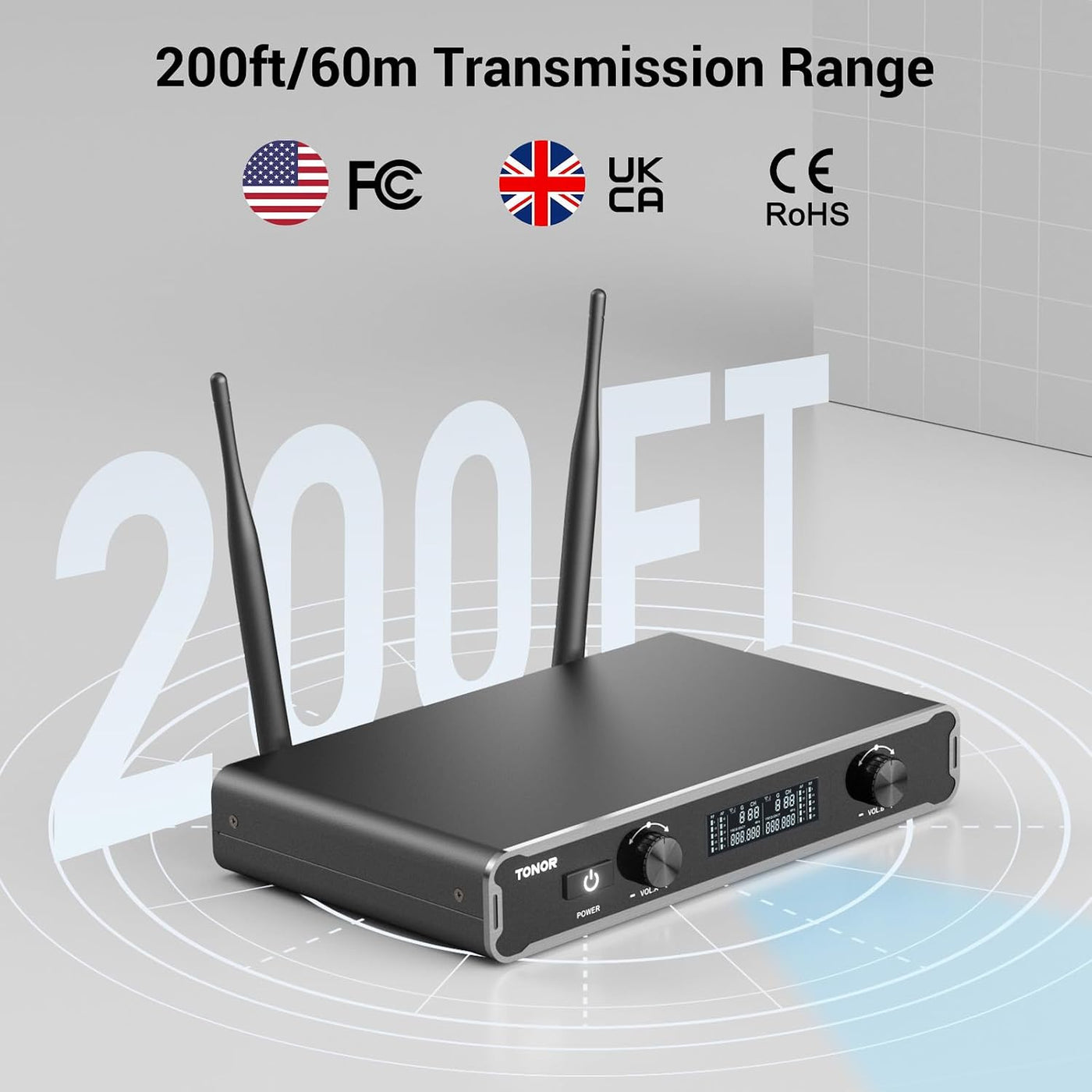Wireless Microphones Dual UHF Handheld 60m Karaoke System Grey TONOR Mics