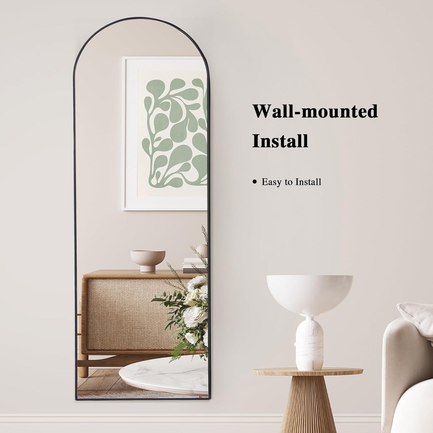 Full Length Mirror Free Standing 58 x 18 inch Floor Body Mirror Arch Black Frame