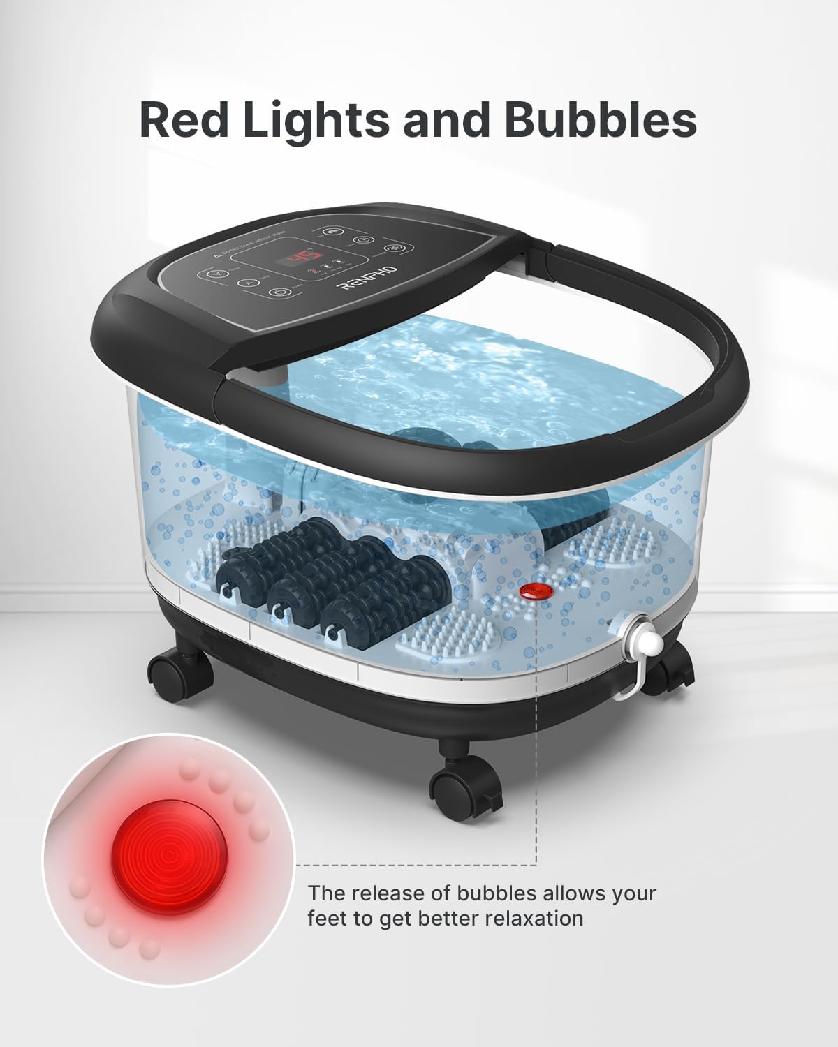 Foot Spa Massager with Heater Heated Foot Bath Relaxation Deep Black RENPHO