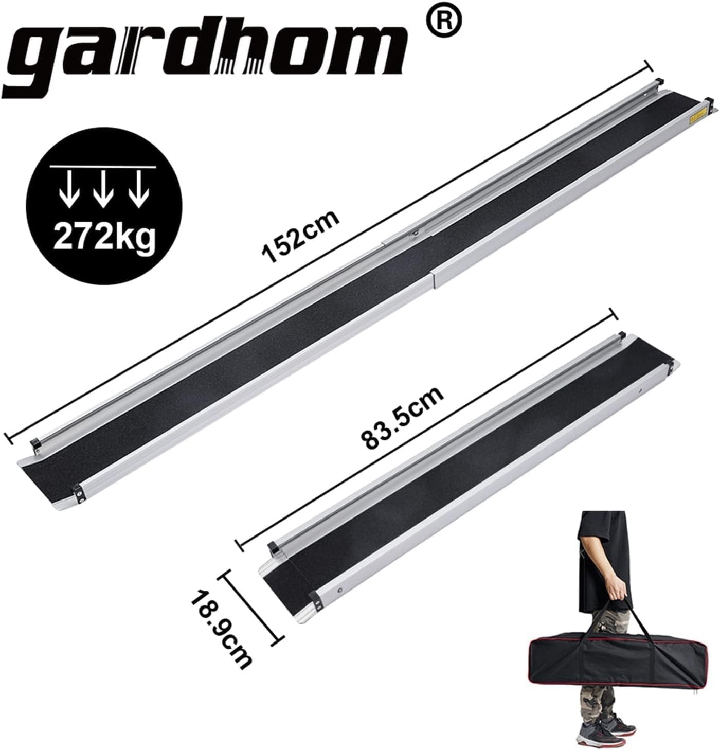 Gardhom 5FT Telescopic Wheelchair Ramps, 272KG Capacity, Adjustable 2PCS Set