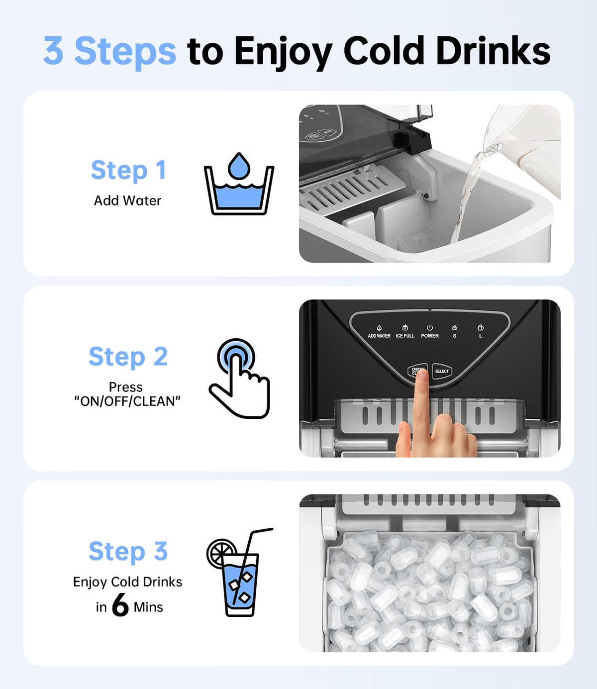 Ice Maker Machine 15KG/24H 6 Min Fast Ice 2L Water Tank Countertop WIE Portable