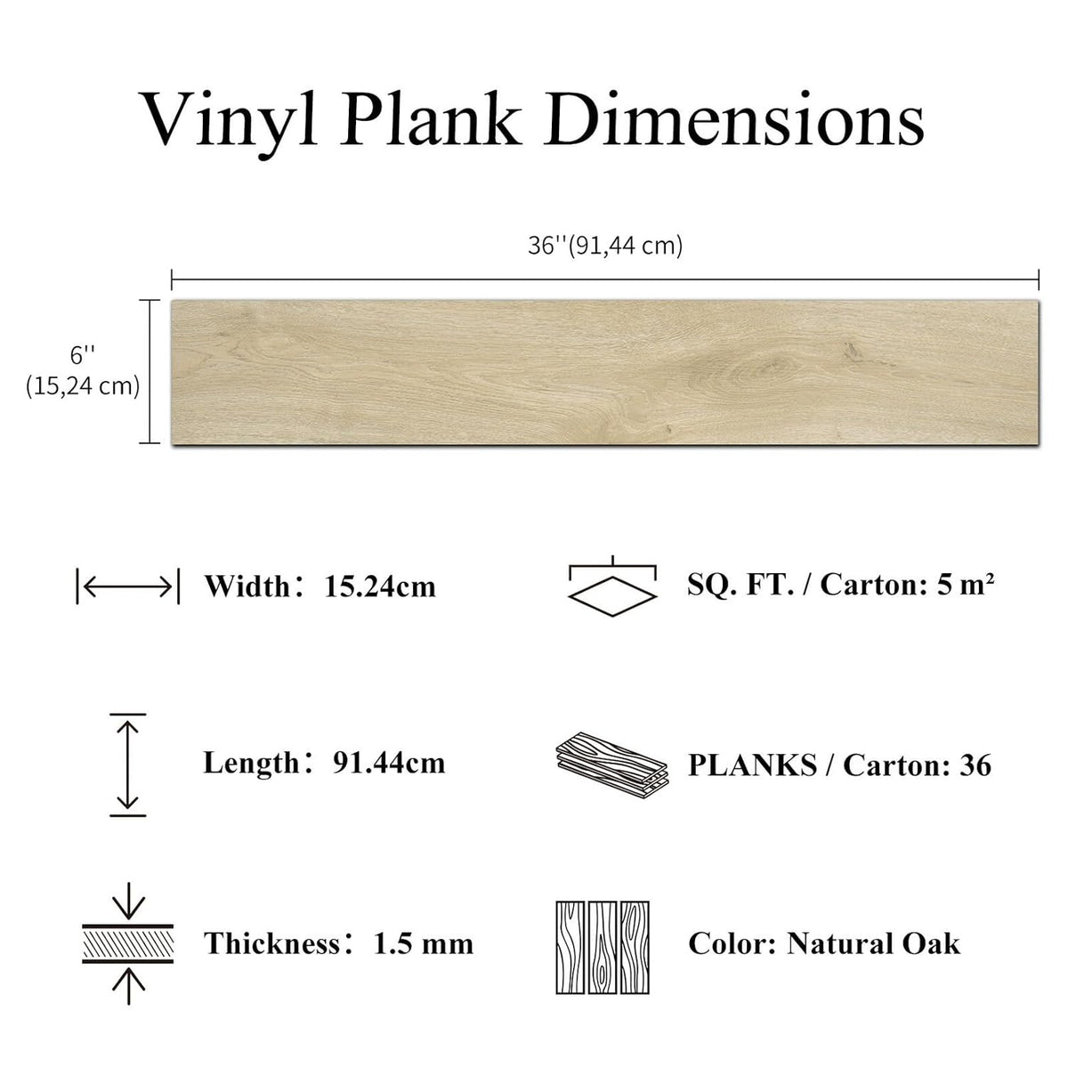 Peel Stick Vinyl Flooring Planks 36 Pack Natural Wood Waterproof 5㎡ Mysflosy
