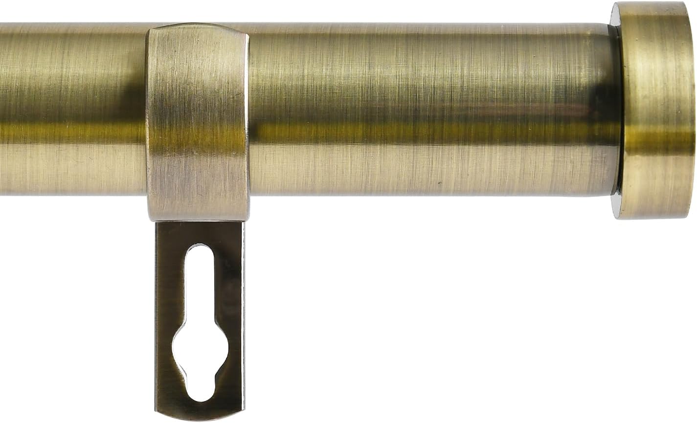 Extendable Curtain Pole 120-210cm 25mm Antique Brass Cap Finials Curtain Rod Set