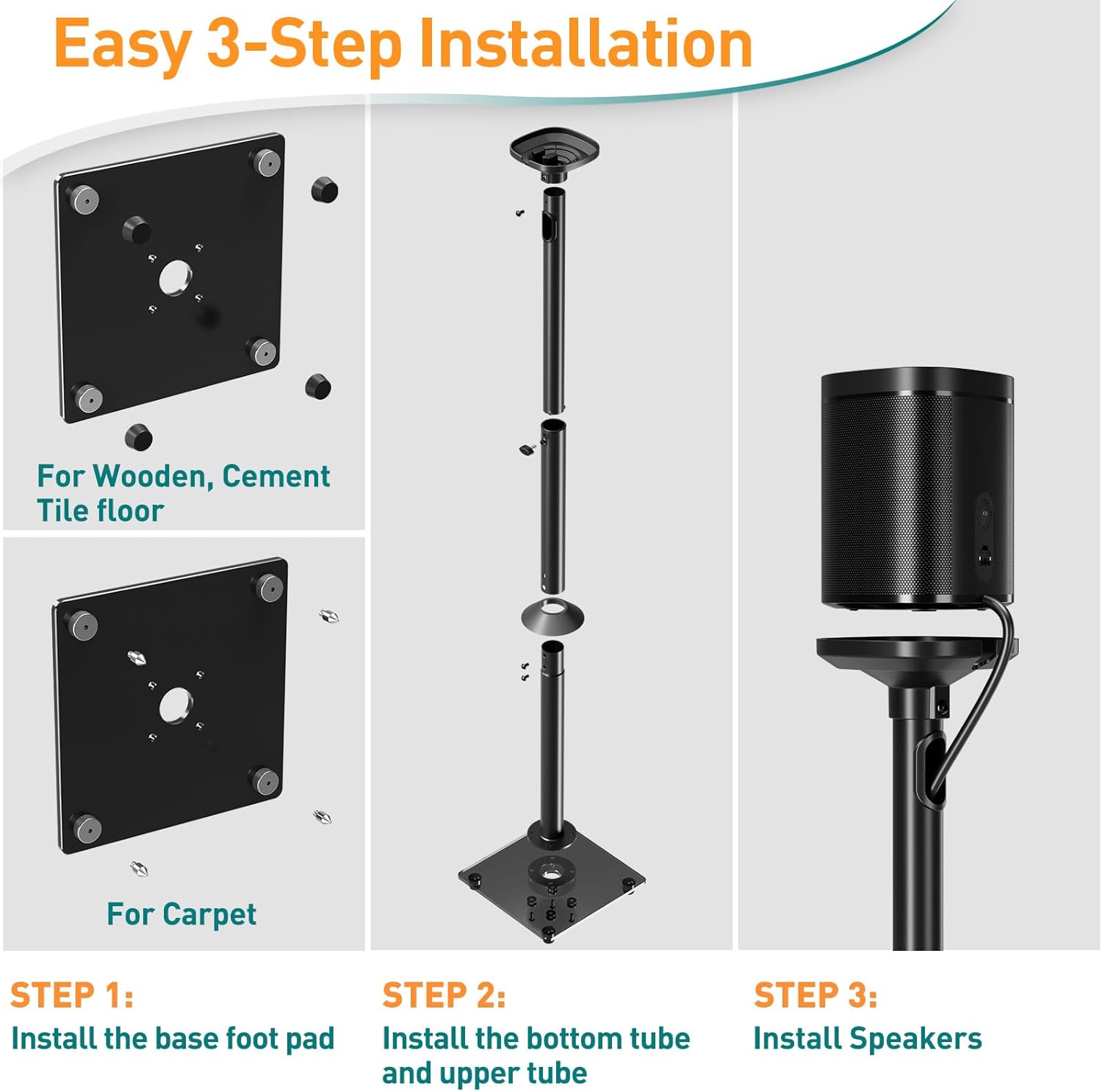 Speaker Stands Pair Adjustable for Sonos ERA100, One, One SL Play:1 ELIVED