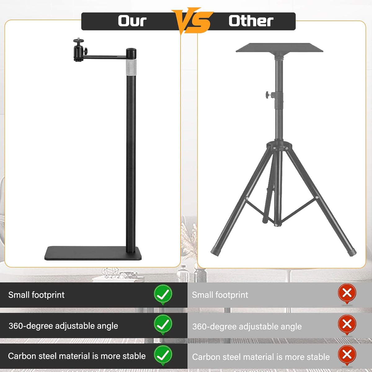 Projector Floor Stand 93-127cm Adjustable Height 360 Rotating Mount Home Cinema