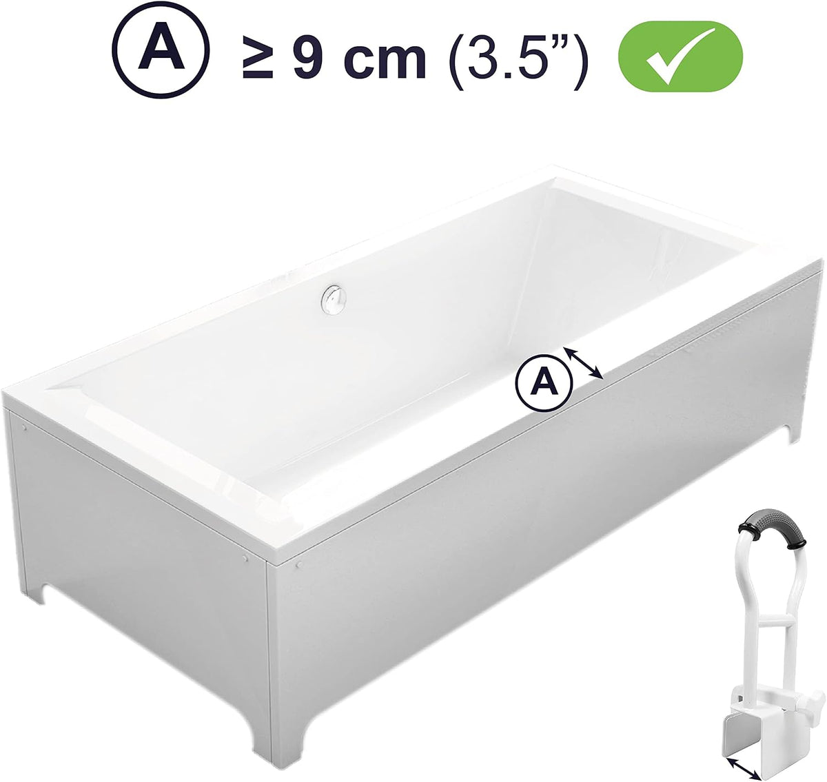 Bathtub Grab Rail Padded Bath Support Handle Elderly Grey Bathroom Aid KMINA