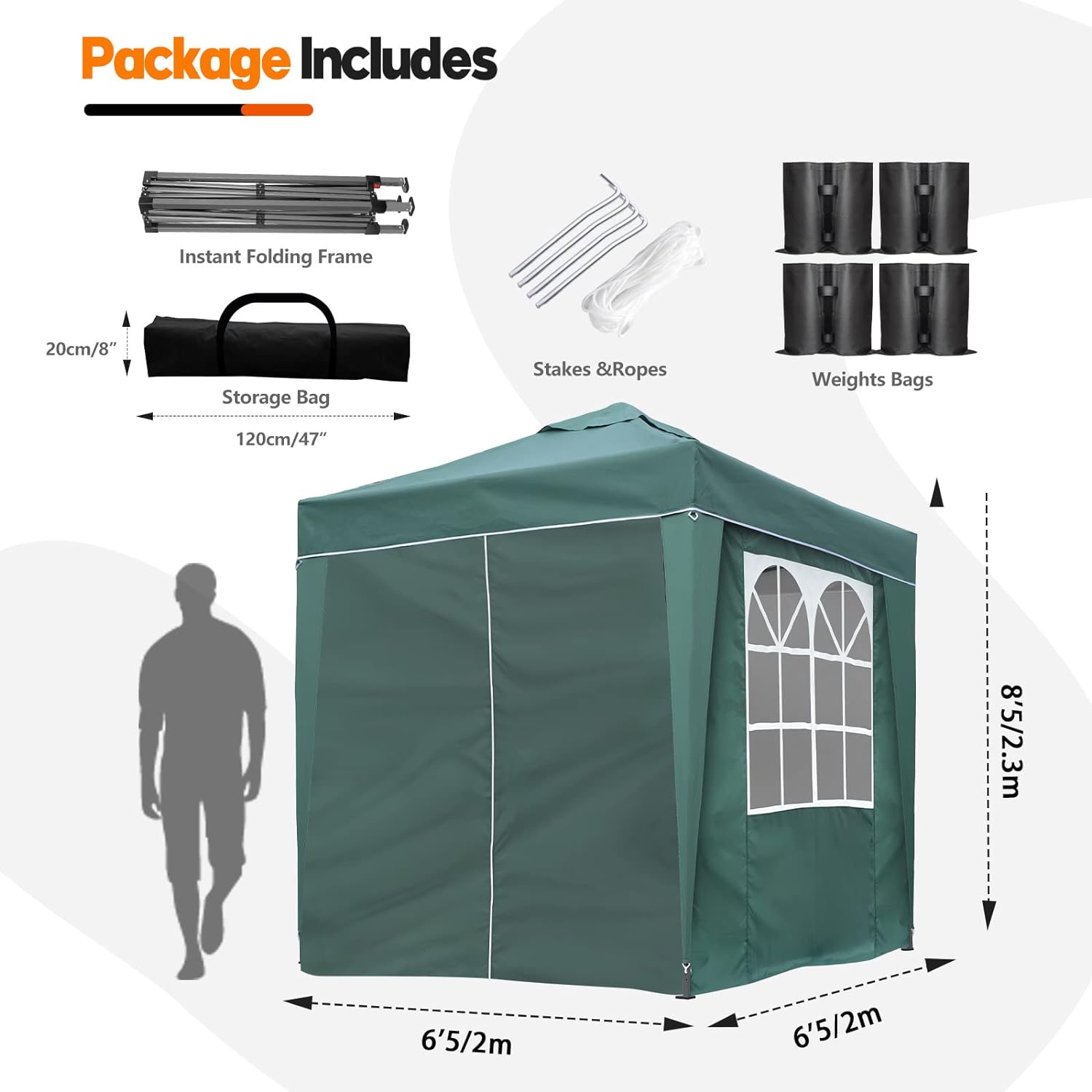 SANHENG 2x2m Pop Up Gazebo Tent, Fully Waterproof w/ Weights, Green, Outdoor Use