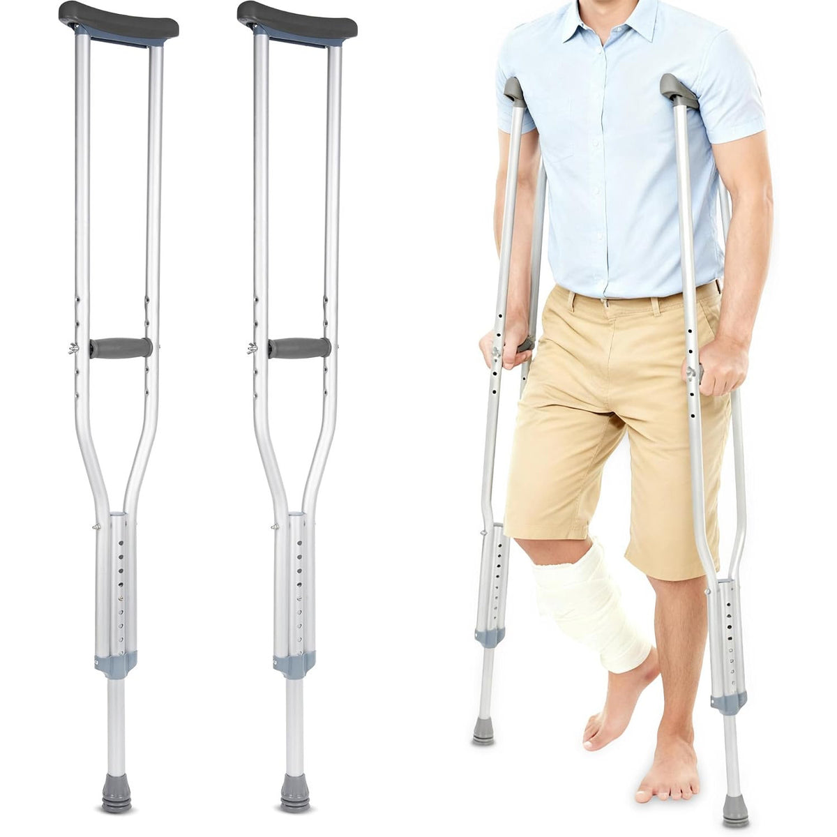 Underarm Crutches Set of 2 Adjustable Aluminium 150kg Padded Handles Large