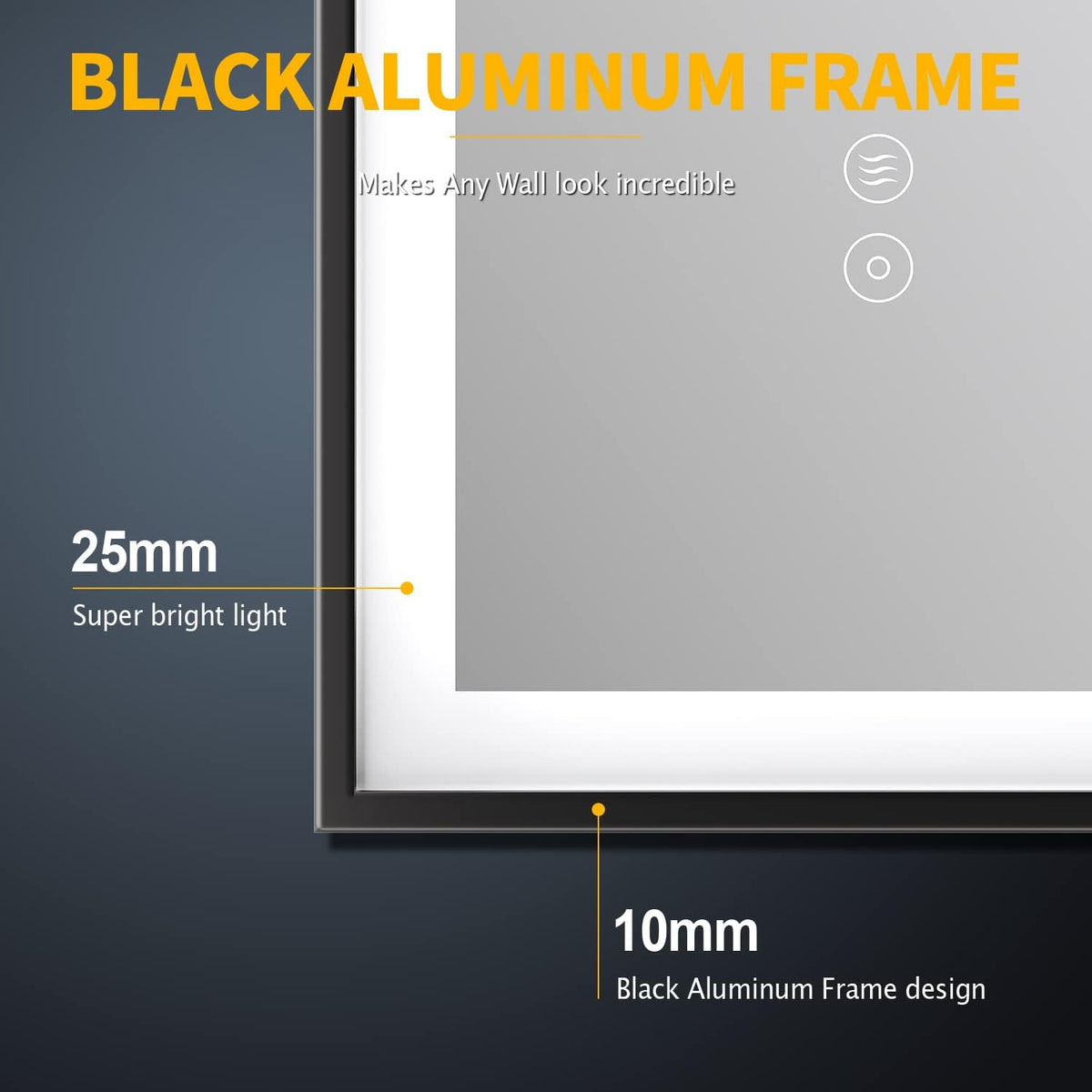 LED Bathroom Mirror 800x600mm Black Aluminium Frame Illuminated Vanity ELEGANT