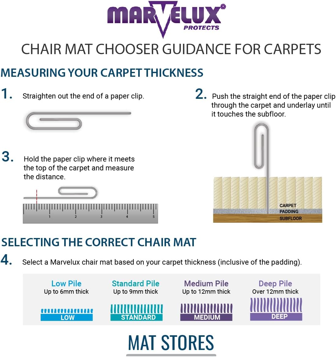 Office Chair Mat 75x120cm Polycarbonate Medium Pile Carpet Protector Marvelux