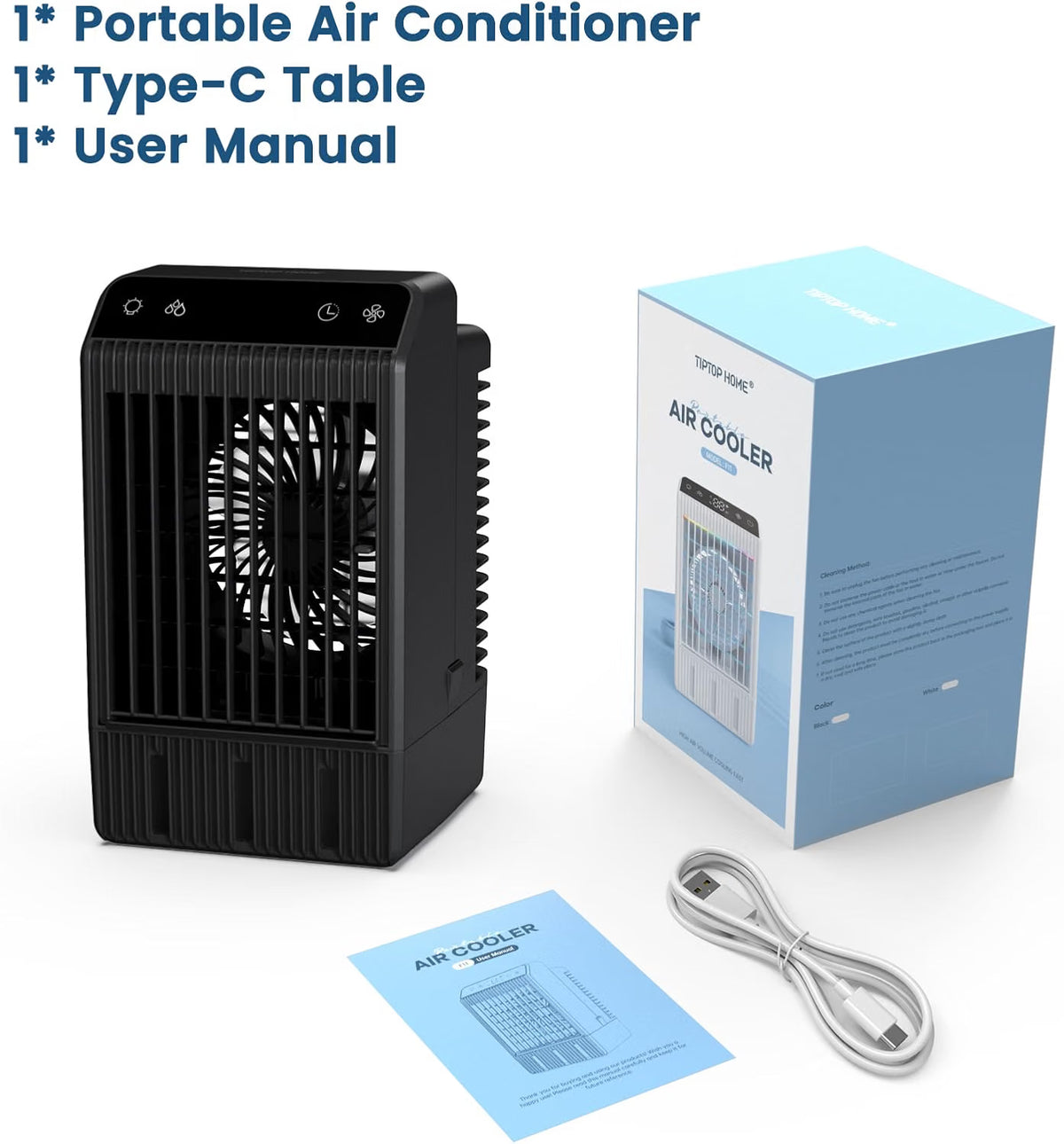 Portable Air Conditioner 4 in 1 1000ml Air Cooler Humidifier 4 Speed Mini AC Fan