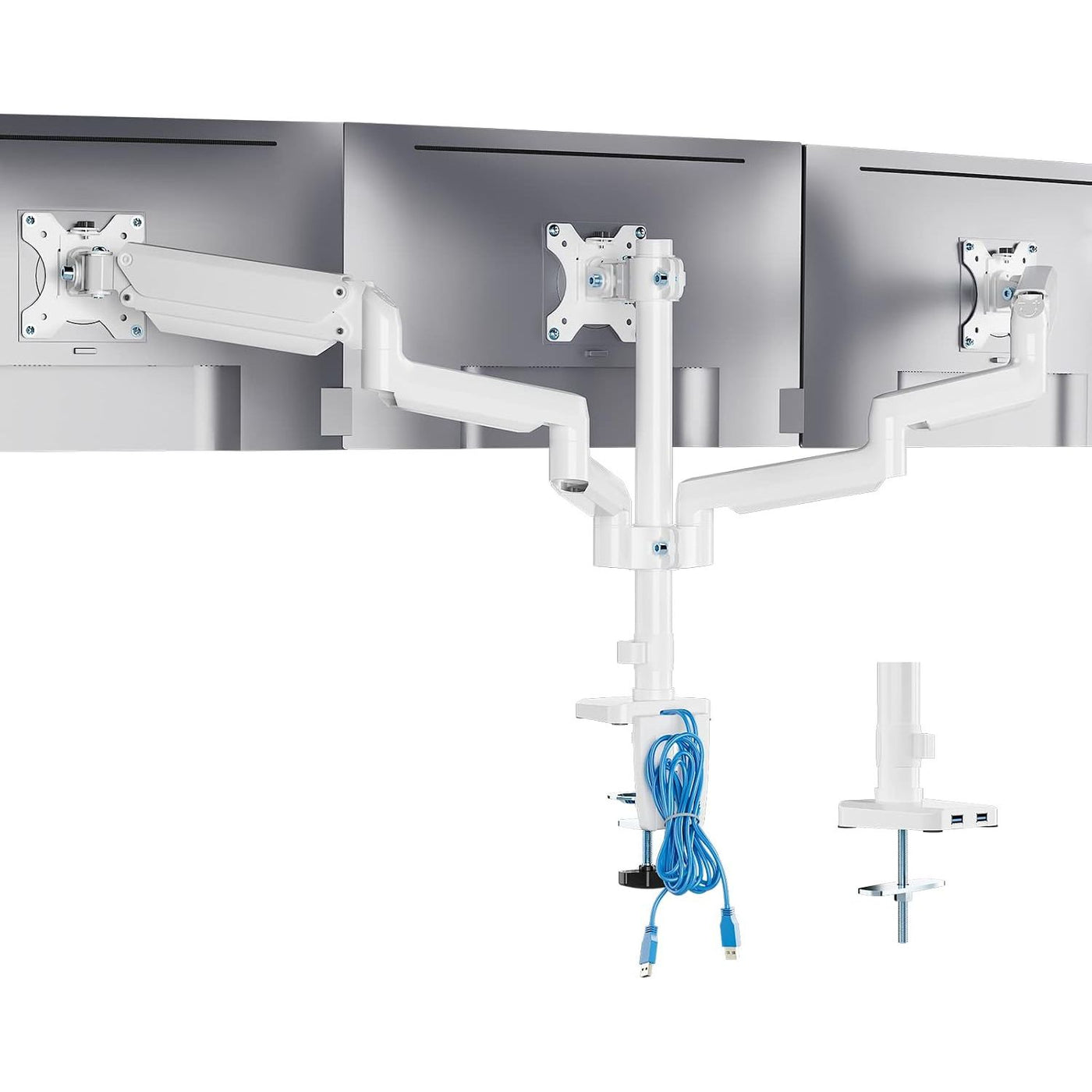 Triple Monitor Mount 27 Inch Adjustable Desk Stand VESA 100 White WALI