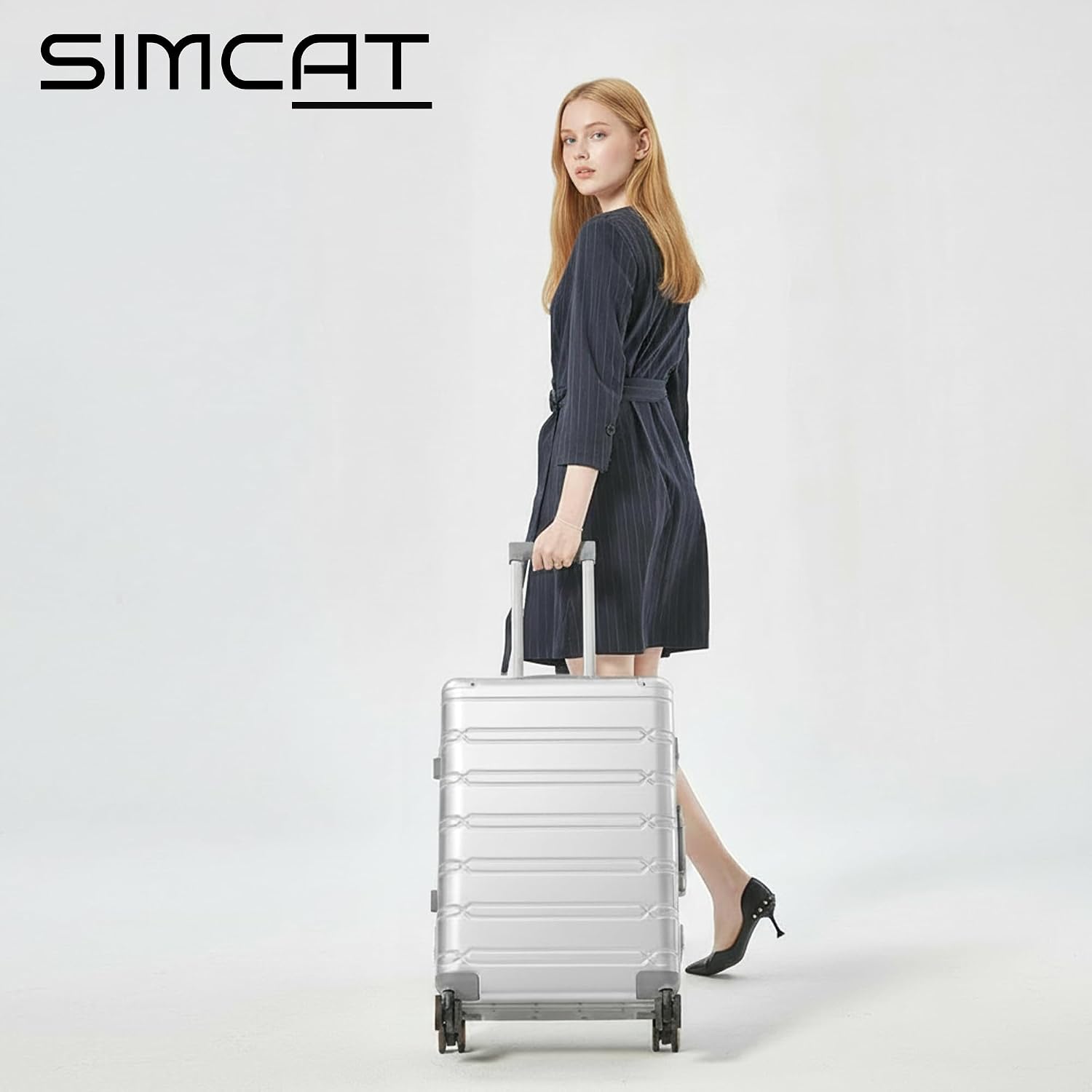 Aluminum Carry On Luggage 20 Inch Hard Shell TSA Lock Silver Simcat Suitcase