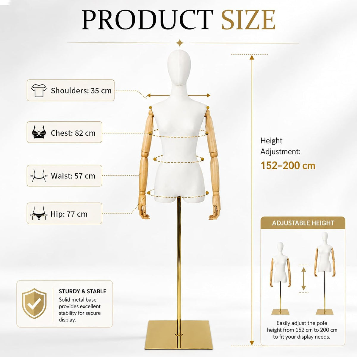 Female Mannequin Torso Dress Form Removable Head Adjustable 152-200cm Display