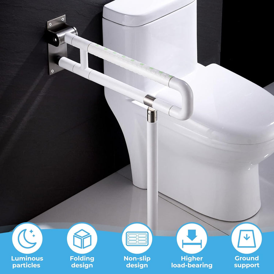 25.6 Inch Handicap Grab Bars, Flip Up Toilet Rails, Non-Slip, Glows at Night