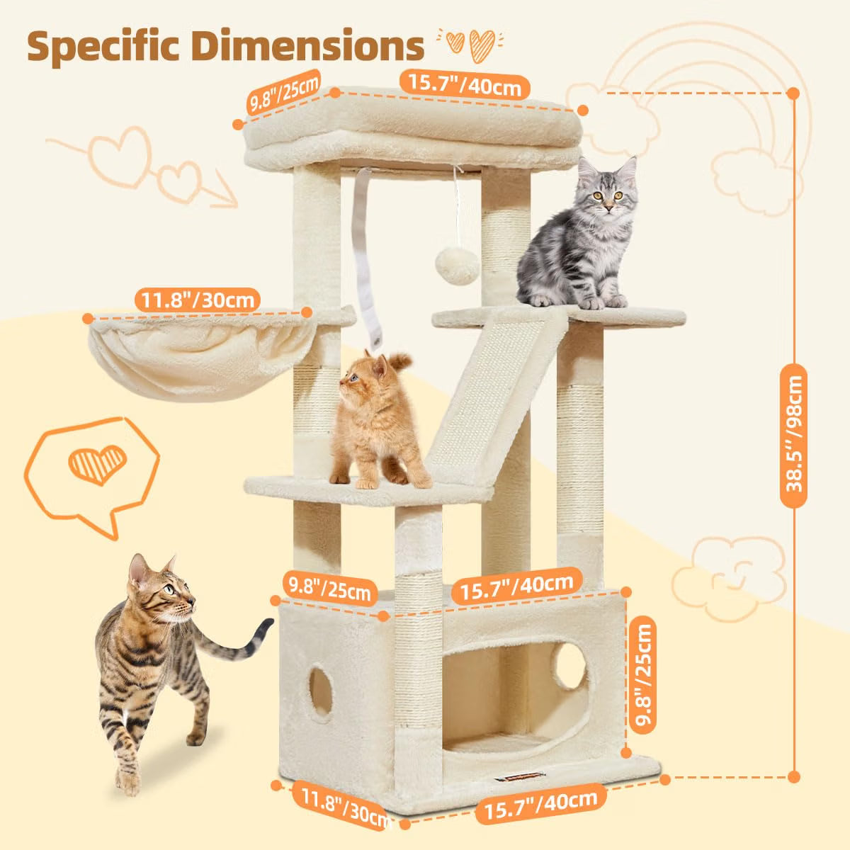 Cat Tree 98cm Small Cat Tower Scratching Climbing Activity Centre Taoqimiao Indoor
