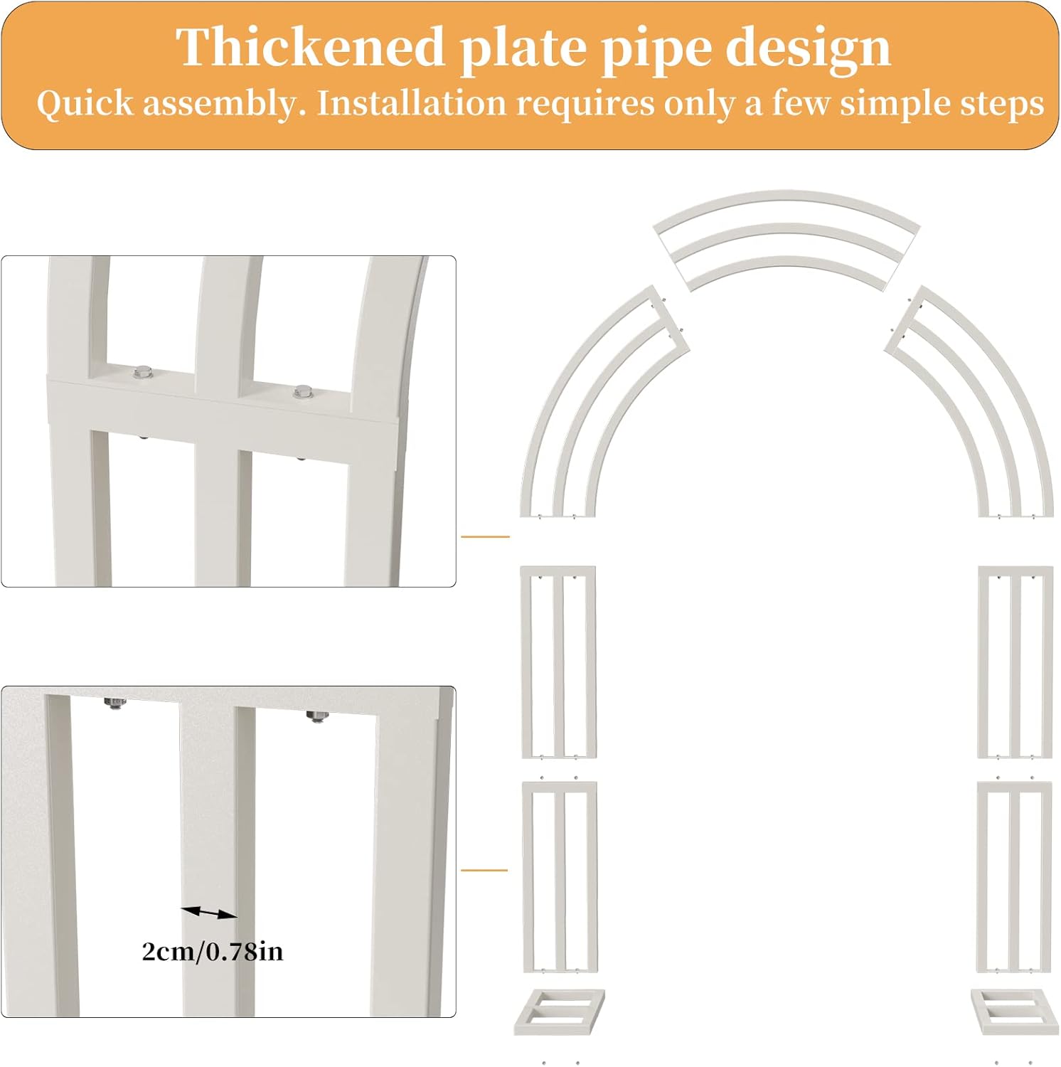 Wedding Arch Stand 3 Layer Metal Backdrop Frame 200x60x260cm White Large